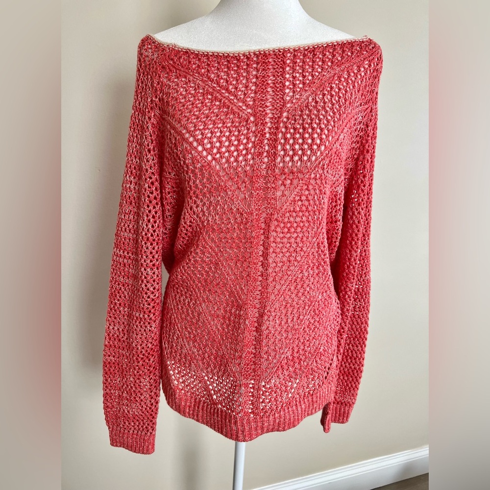 Coastal Loose Knit Cotton Blend Sweater Large Beachy Spring